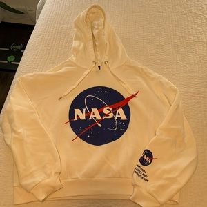 White NASA Cropped Hoodie
